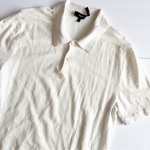 Theory Men’s Creme Linen Polo Shirt Size Small - Picture 2 of 5